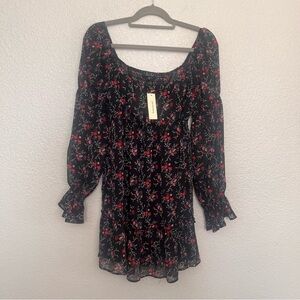 NWT Francesca’s Trixxi Black Floral Long Sleeve Dress size small MSRP $54
